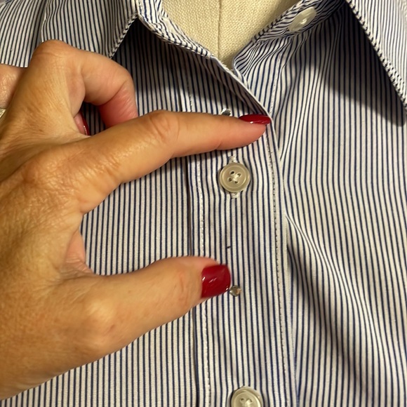 Las Olas Women’s Winery appliqué striped button front shirt blue white / sz M - Picture 4 of 14